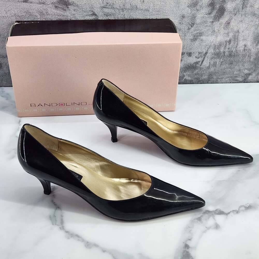 Bandolino Womens Black Glossy Heels Sz 9 Pointed Toe Shiny Leather original box